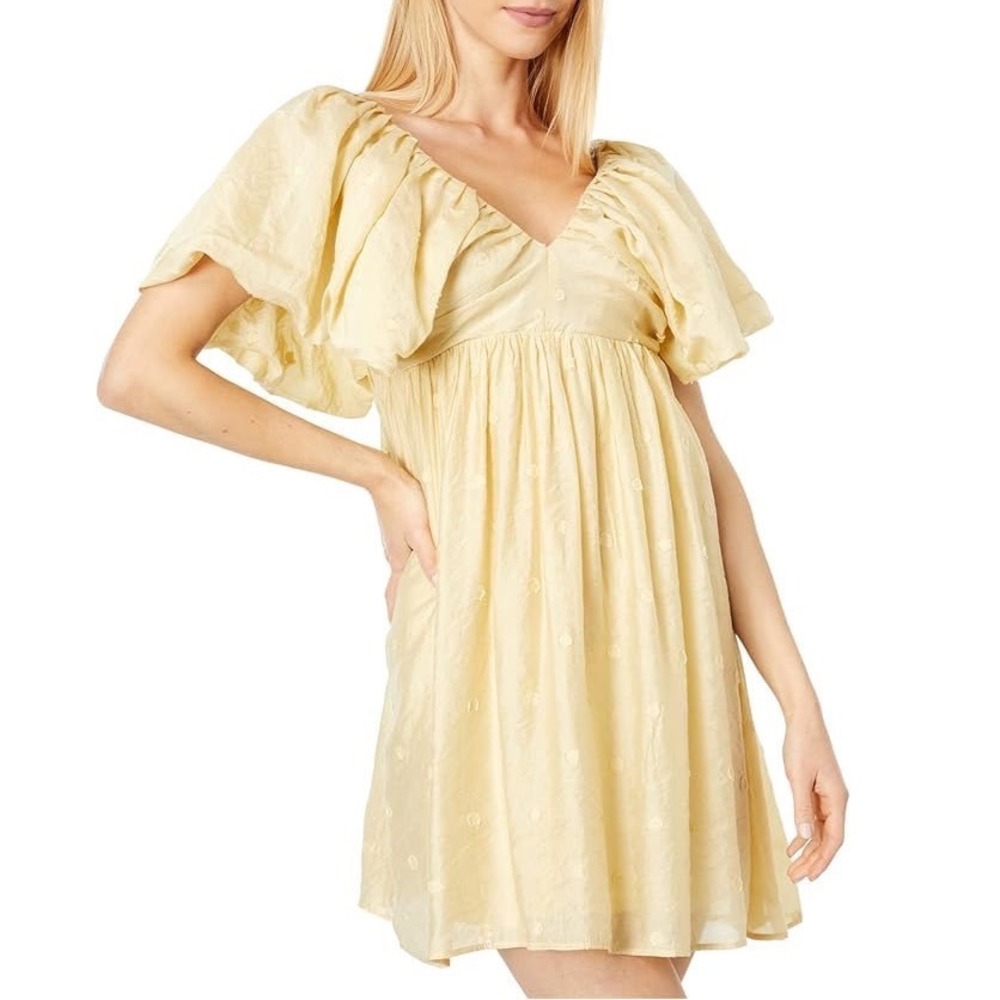 Moon River Yellow Off Shoulder Puff Sleeve Open Back Mini‎ Dress Size Medium